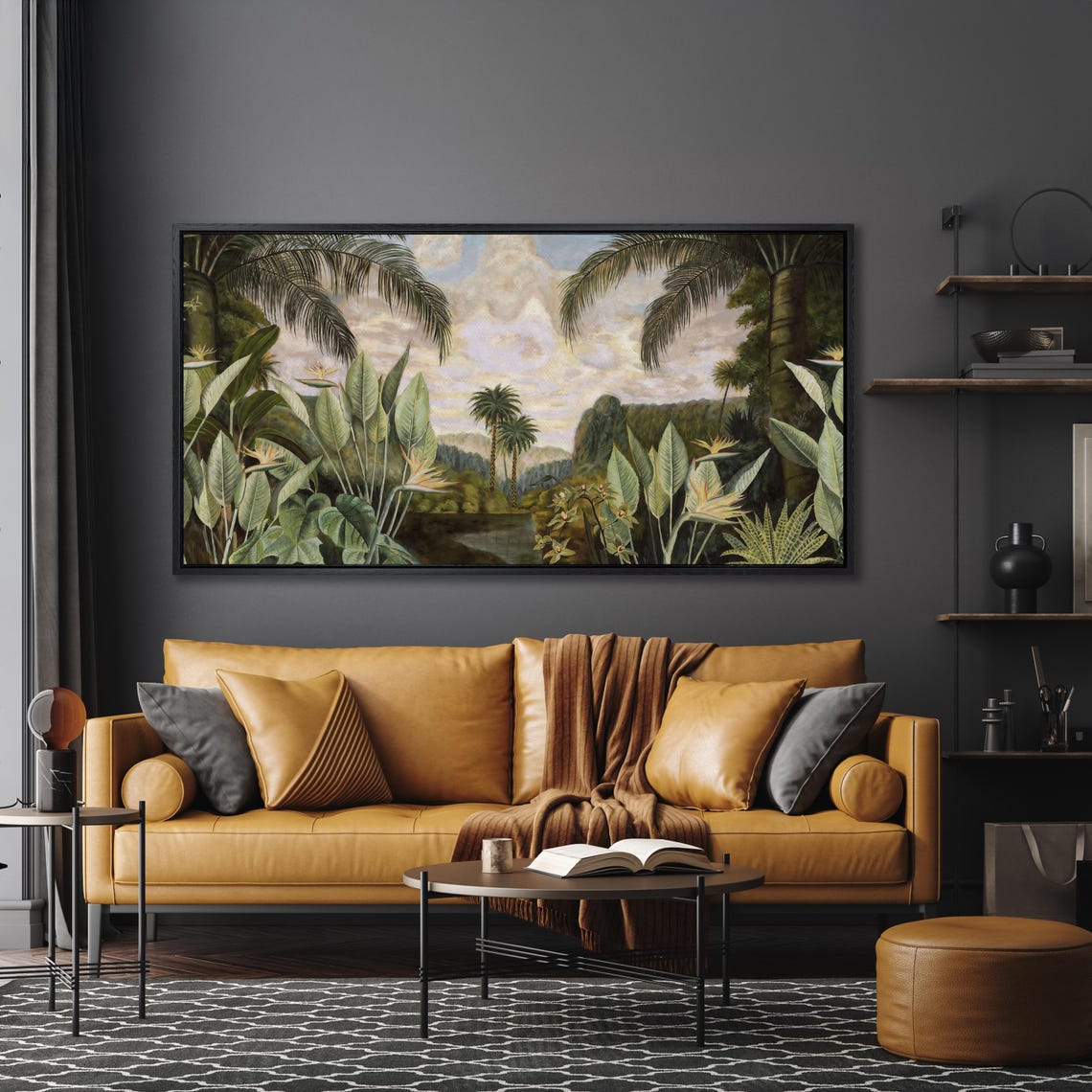 Lush Tropical Jungle Painting Palm Trees River Botanical Poster - Image 4