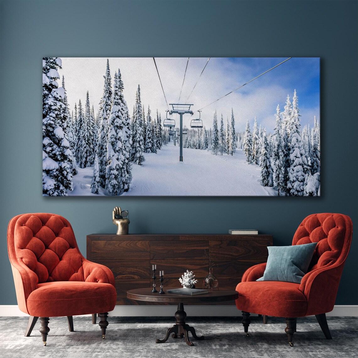Shuswap BC Ski Lift Winter Landscape Art Print - Image 3
