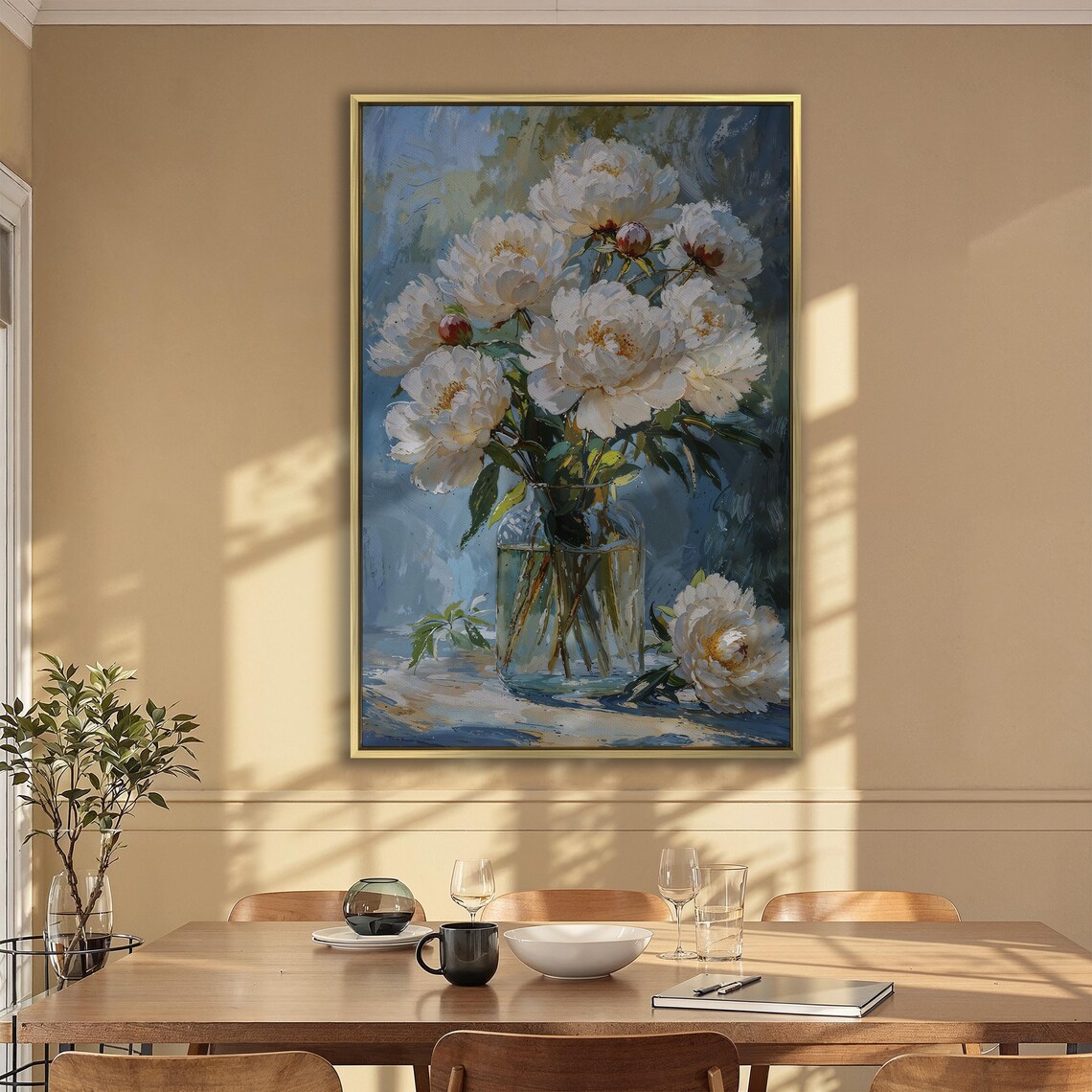 White Peonies in Glass Vase Oil Painting Style Floral Poster - Image 2