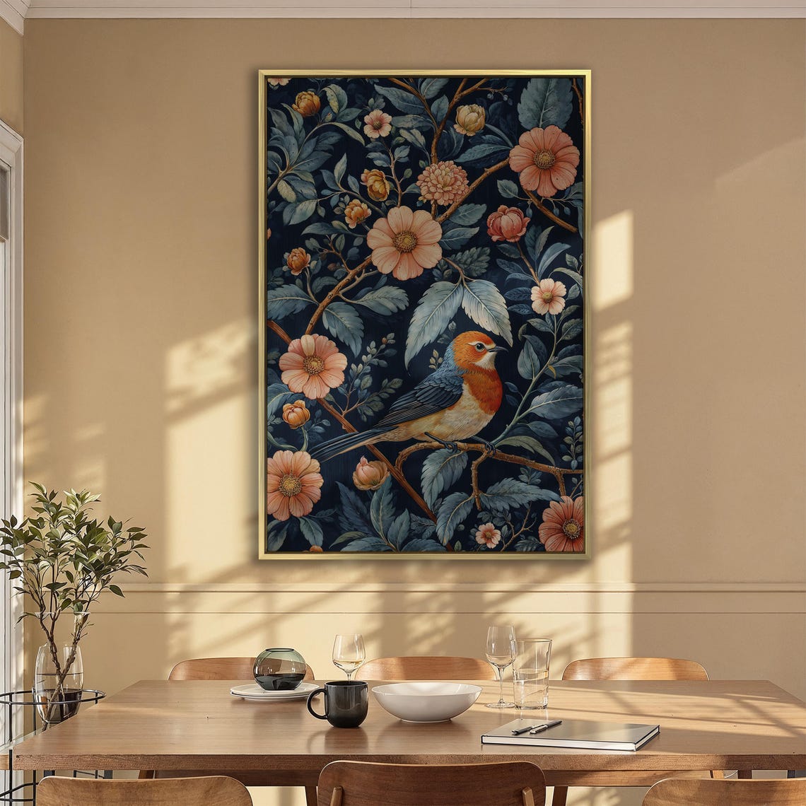 William Morris Style Bird Among Flowers on Navy Vintage Floral Poster - Image 2