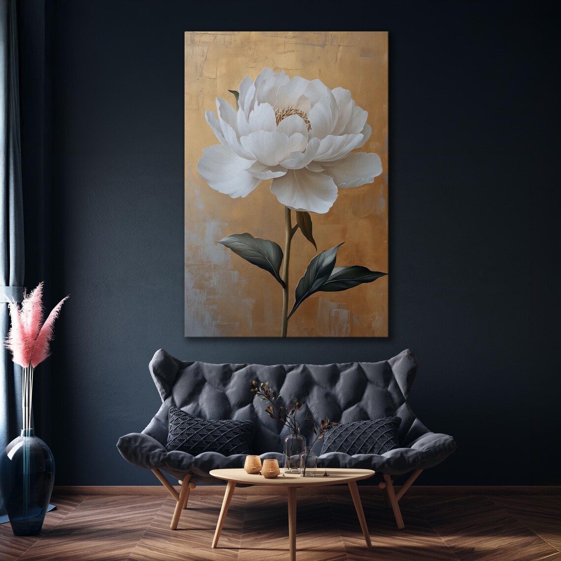 Elegant White Peony Flower On Bronze And Gold Background Art Poster - Image 5