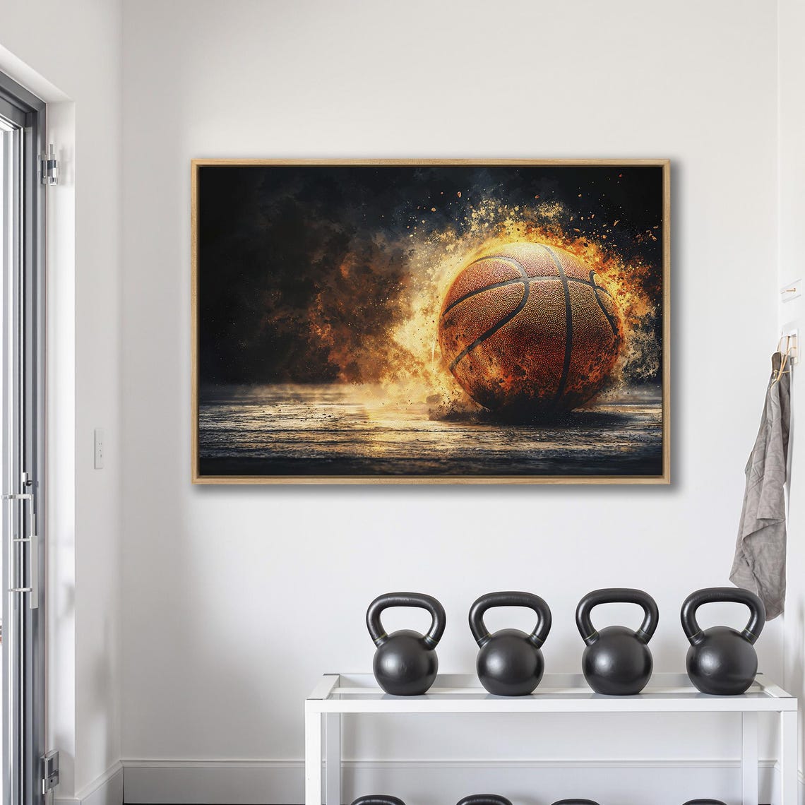 Basketball Exploding In Bright Flames And Sparks On Dark Poster - Image 2