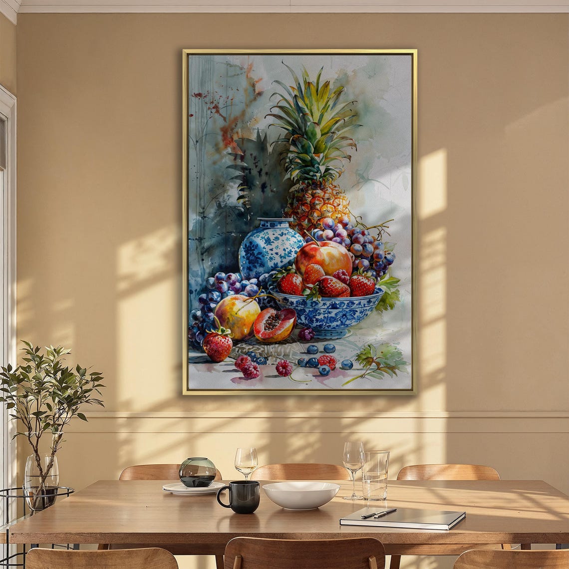 Watercolor Fruit Still Life With Pineapple And Blue Porcelain Poster - Image 4