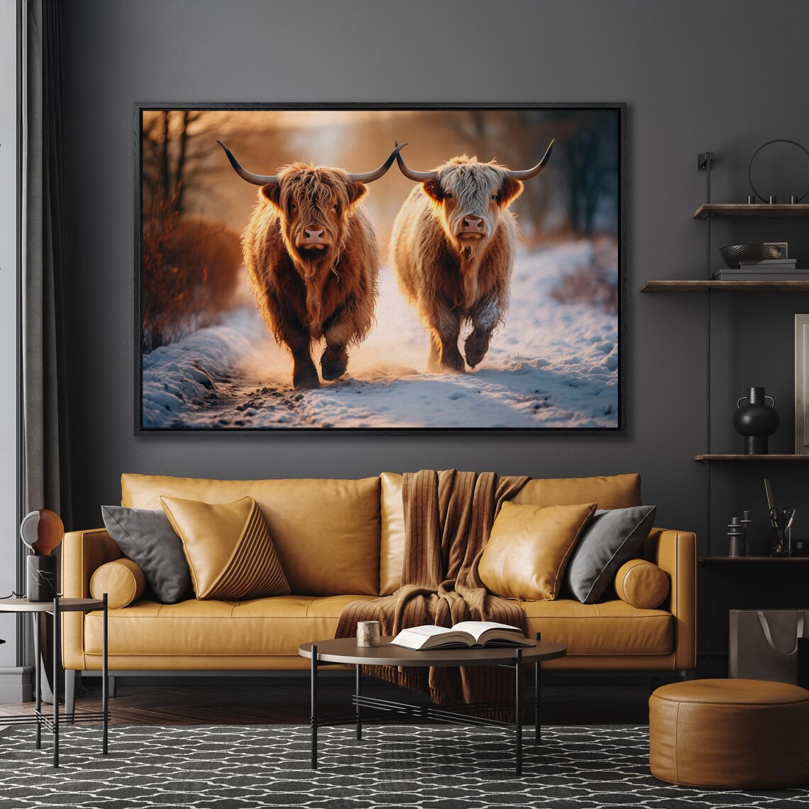 Highland Cow in the Snow, Rustic Animal Art Print - Image 6