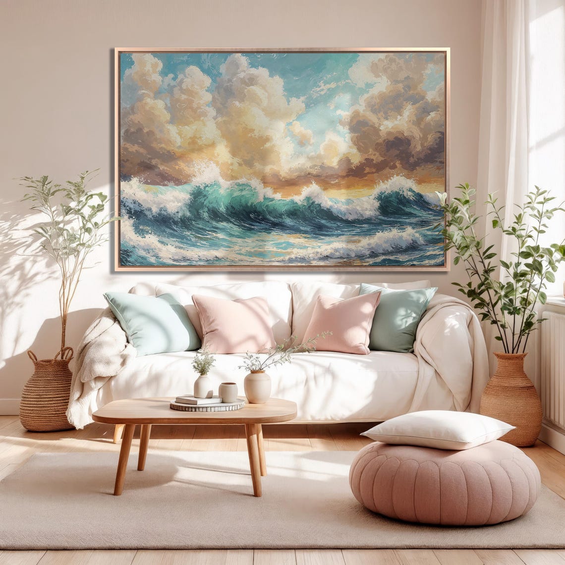 Turquoise Waves At Sunset With Golden Clouds Seascape Poster - Image 5