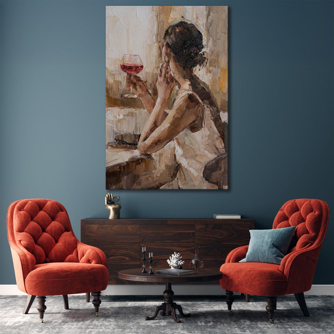 Girl With A Glass Of Wine Oil Painting Print On Woman Holding A Glass Of Wine Impressionism Wall Art Wine Oil Painting - Image 5