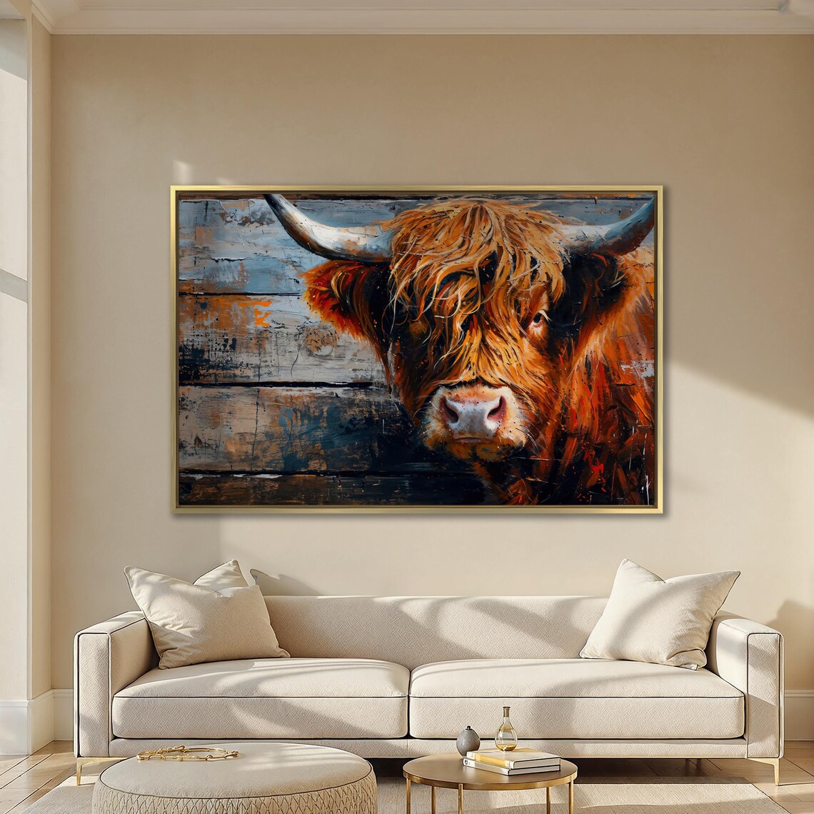 Highland Cow Portrait Against Rustic Wood Wall Farmhouse Art Poster - Image 2