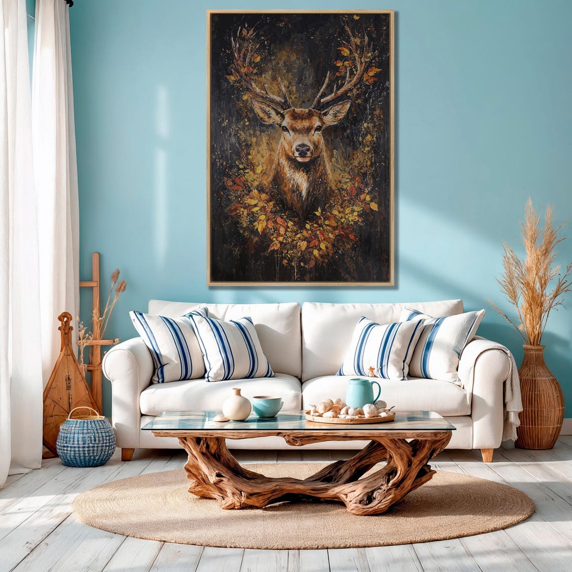 Expressive Stag Painting With Autumn Foliage on Dark Art Poster - Image 4