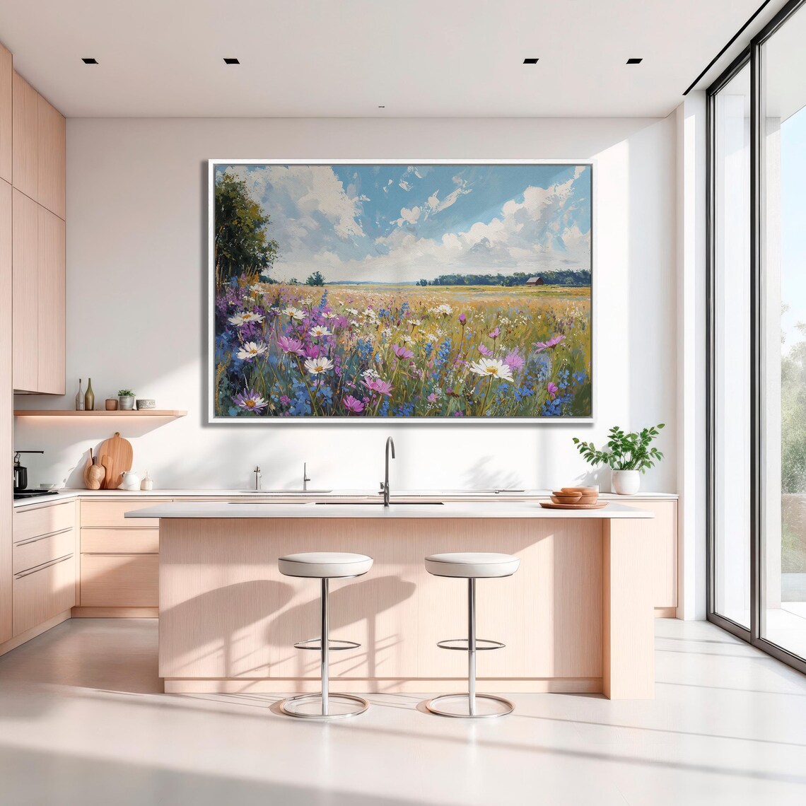 Spring Wildflower Field Of Cosmos Daisies And Red Barn Poster - Image 3