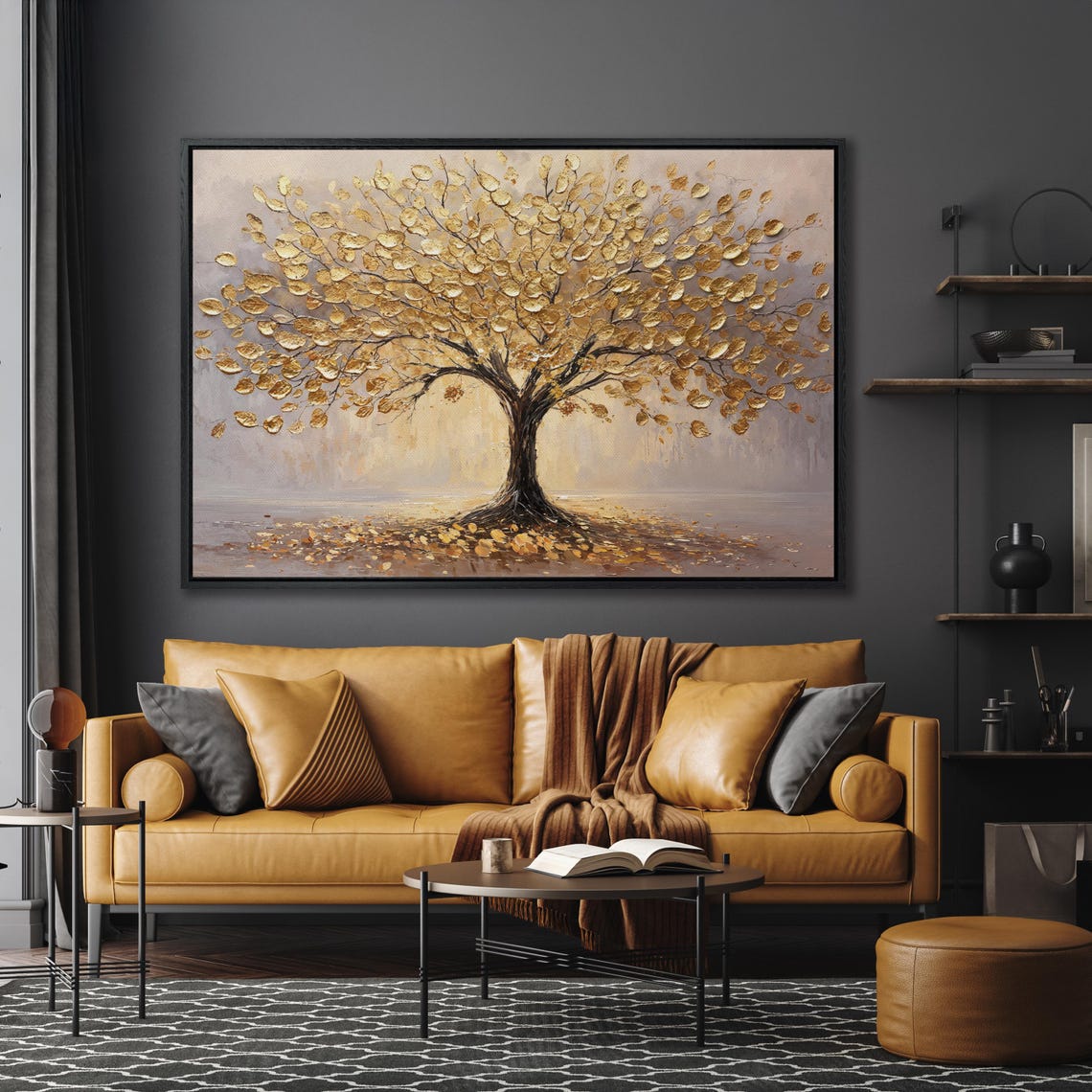 Gold Leaf Tree in Mist with Fallen Golden Leaves Nature Art Poster - Image 5