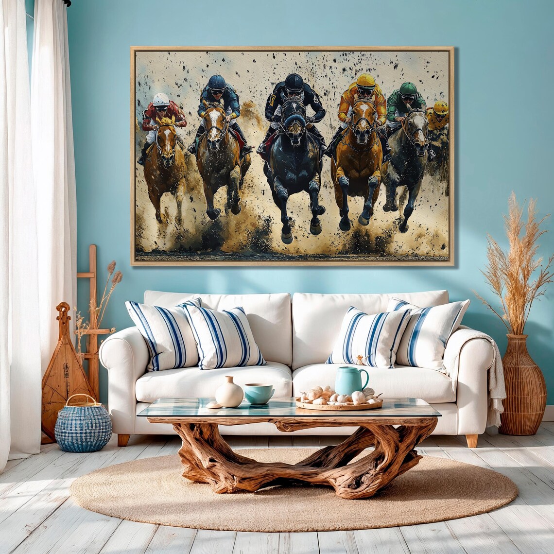 Horse Racing Jockeys Charging Head-On Action Painting Sports Poster - Image 4