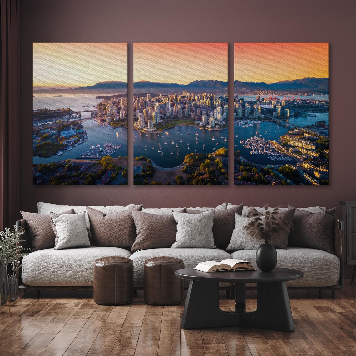 Vancouver Sunset Aerial City Skyline Canada Waterfront Travel Wall Art - Image 6