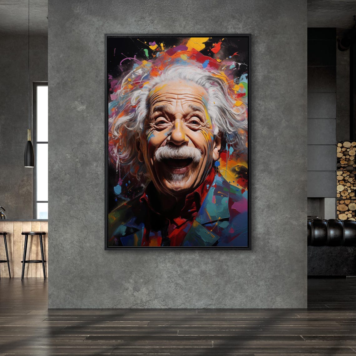 Albert Einstein Laughing Colorful Pop Art Portrait Painting Poster - Image 5
