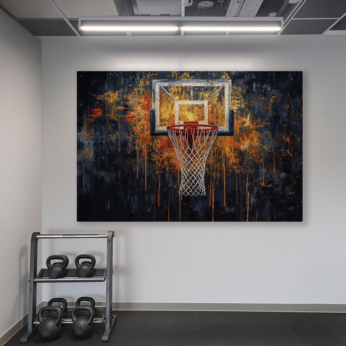 Orange Basketball Hoop With Backboard On Black Gold Grunge Poster - Image 6