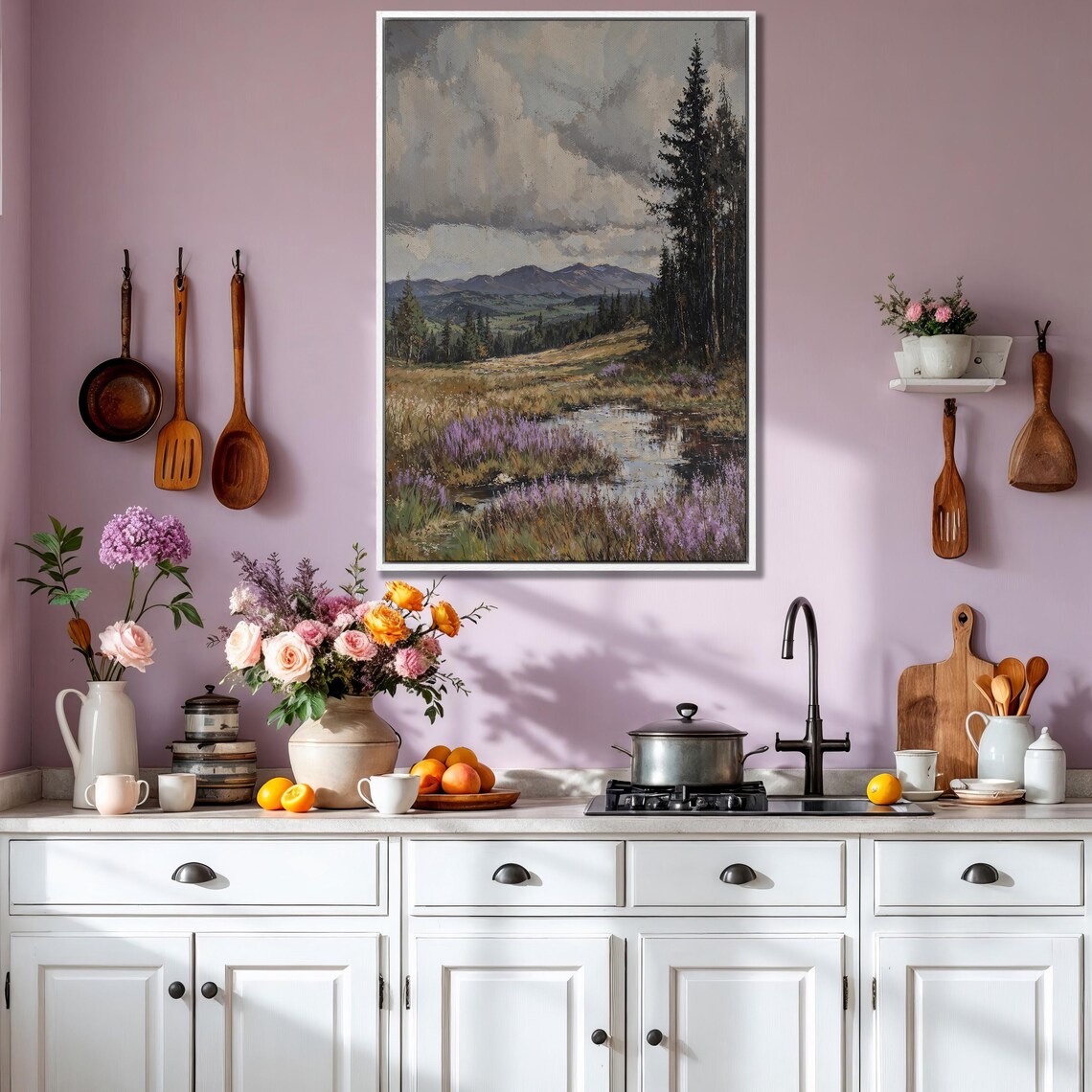 Mountain Serenity Tranquil Landscape Nature Wall Art Framed Print Scenic View Forest Painting Home Decor Ready To Hang - Image 3