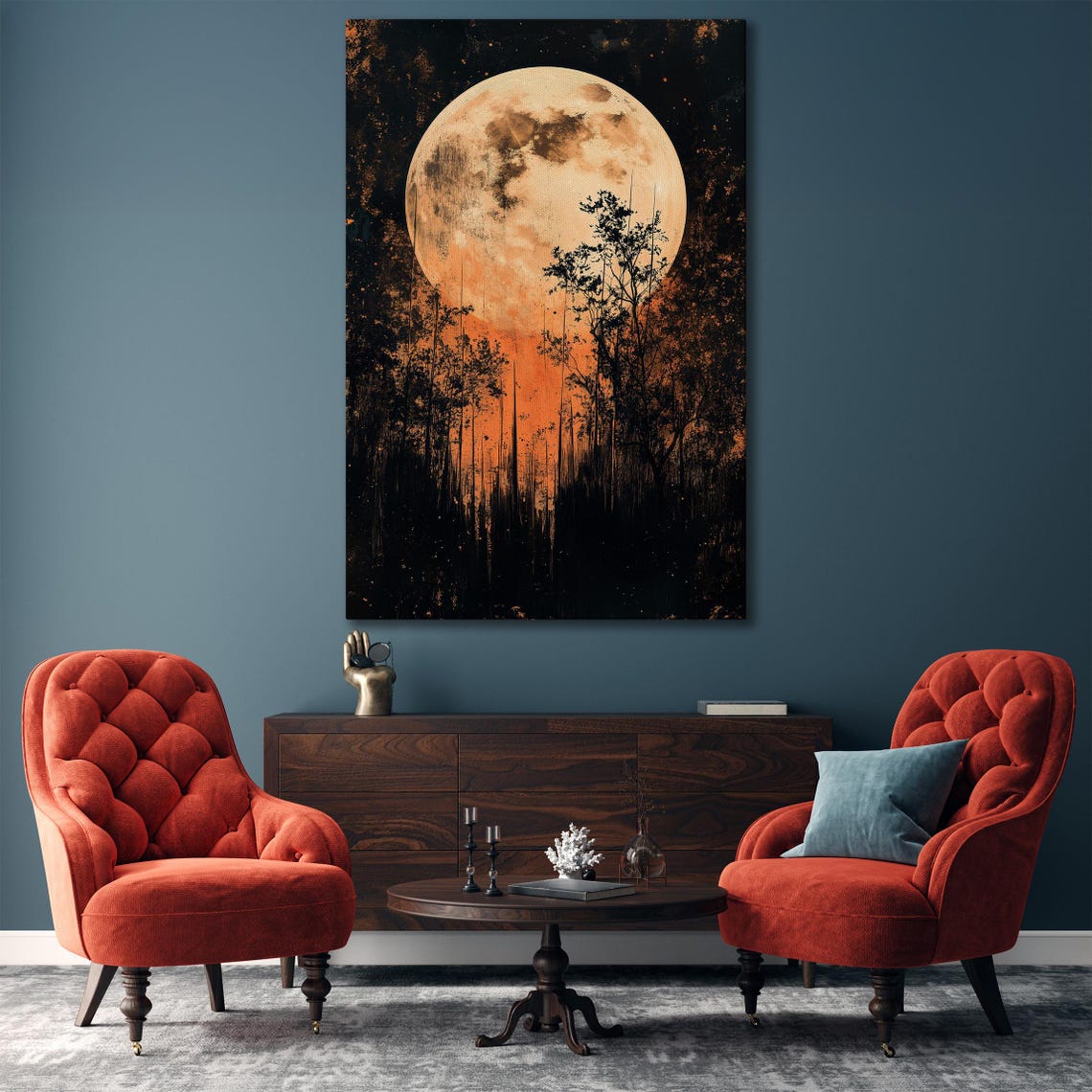 Full Moon Rising Over Dark Forest Silhouette Dramatic Night Poster - Image 4