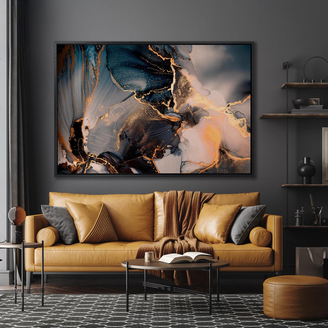 Dark Blue Marble Gold Vein Abstract Fluid Ink Painting Poster - Image 5