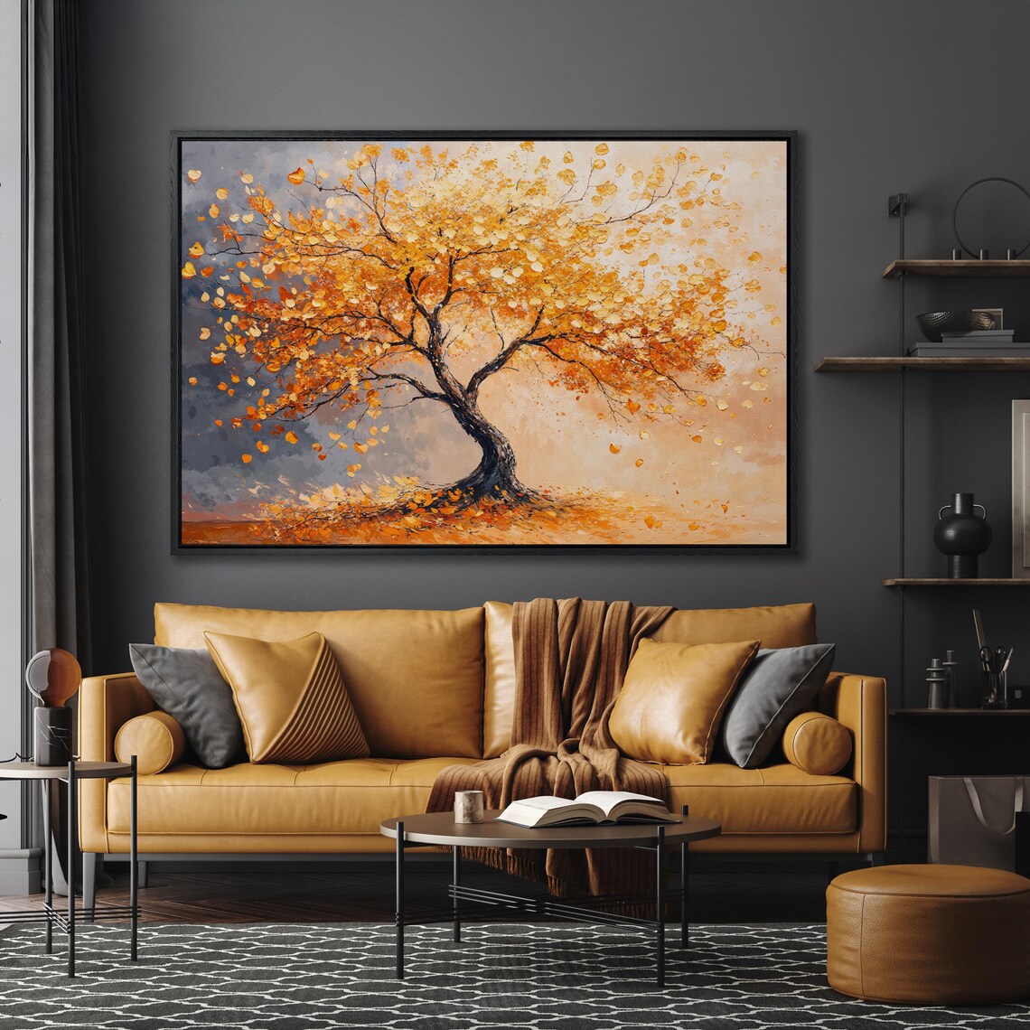 Autumn Tree with Golden Orange Leaves Nature Elegant Art Poster - Image 4
