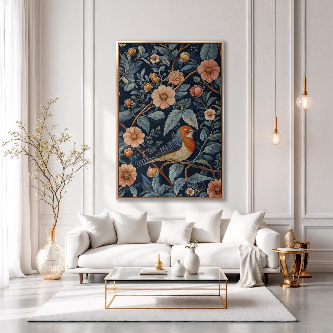 William Morris Style Bird Among Flowers on Navy Vintage Floral Poster - Image 6