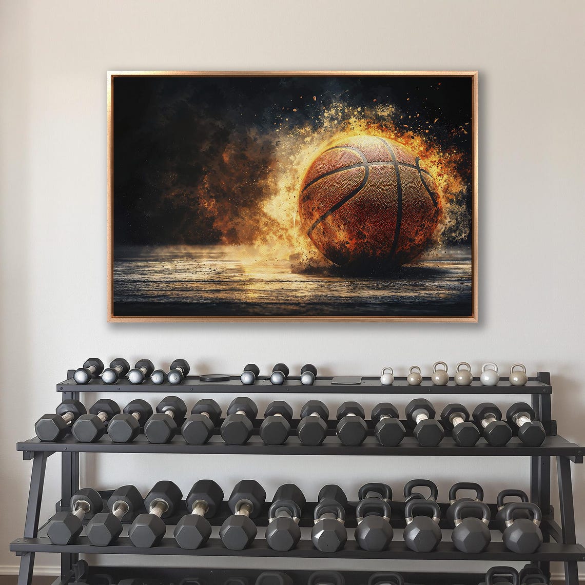 Basketball Exploding In Bright Flames And Sparks On Dark Poster - Image 4
