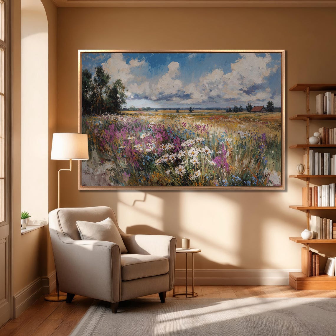Summer Wildflower Meadow With Red Barn Under Blue Sky Poster - Image 6