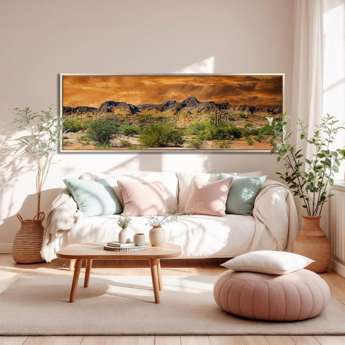 Desert Mountain Sunset Triptych Three Panel Panoramic Large Wall Art - Image 4