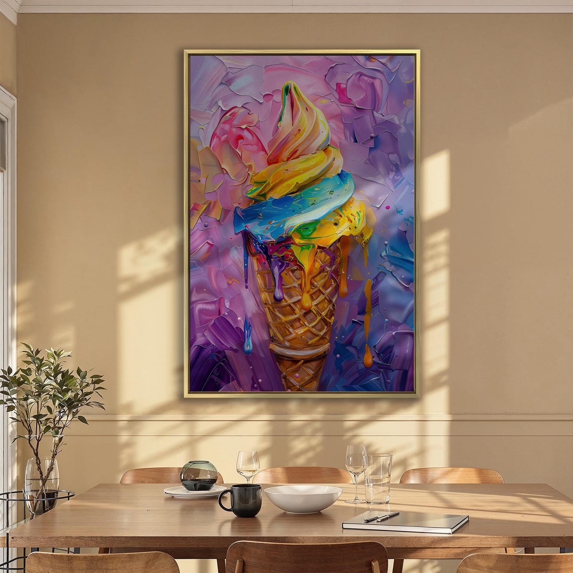 Rainbow Ice Cream Cone Impasto Oil Painting Dessert Art Poster - Image 6