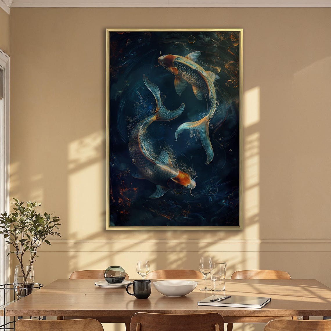 Koi Fish Yin Yang Circle In Dark Pond Japanese Painting Art Poster - Image 5