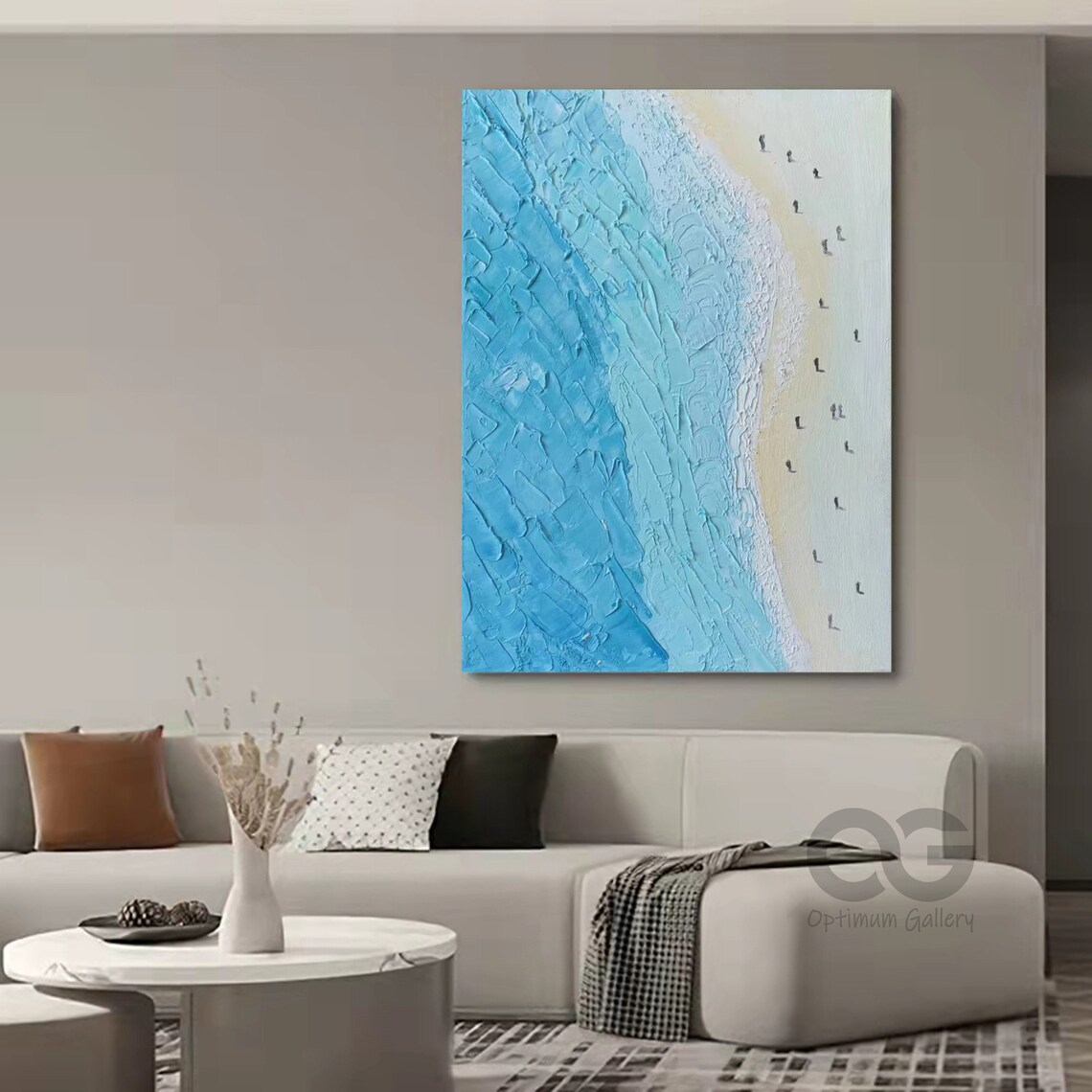 Bright Blue Sea White Sandy Beach Walkers Aerial Textured View Poster - Image 3