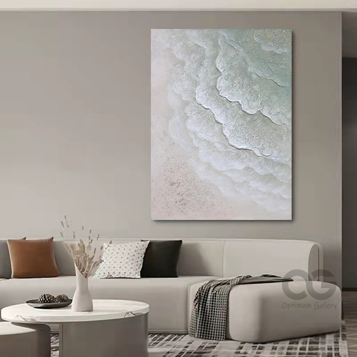 Aerial Ocean Foam Painting Soft Green White Waves Textured Beach Wall Art Poster - Image 2