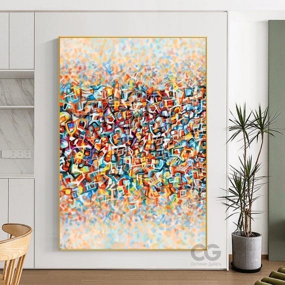 Large Abstract Art Modern Pollock Style Painting Original Colorful Painting Large Jackson Pollock Splatter Painting Beige Wall Decor
