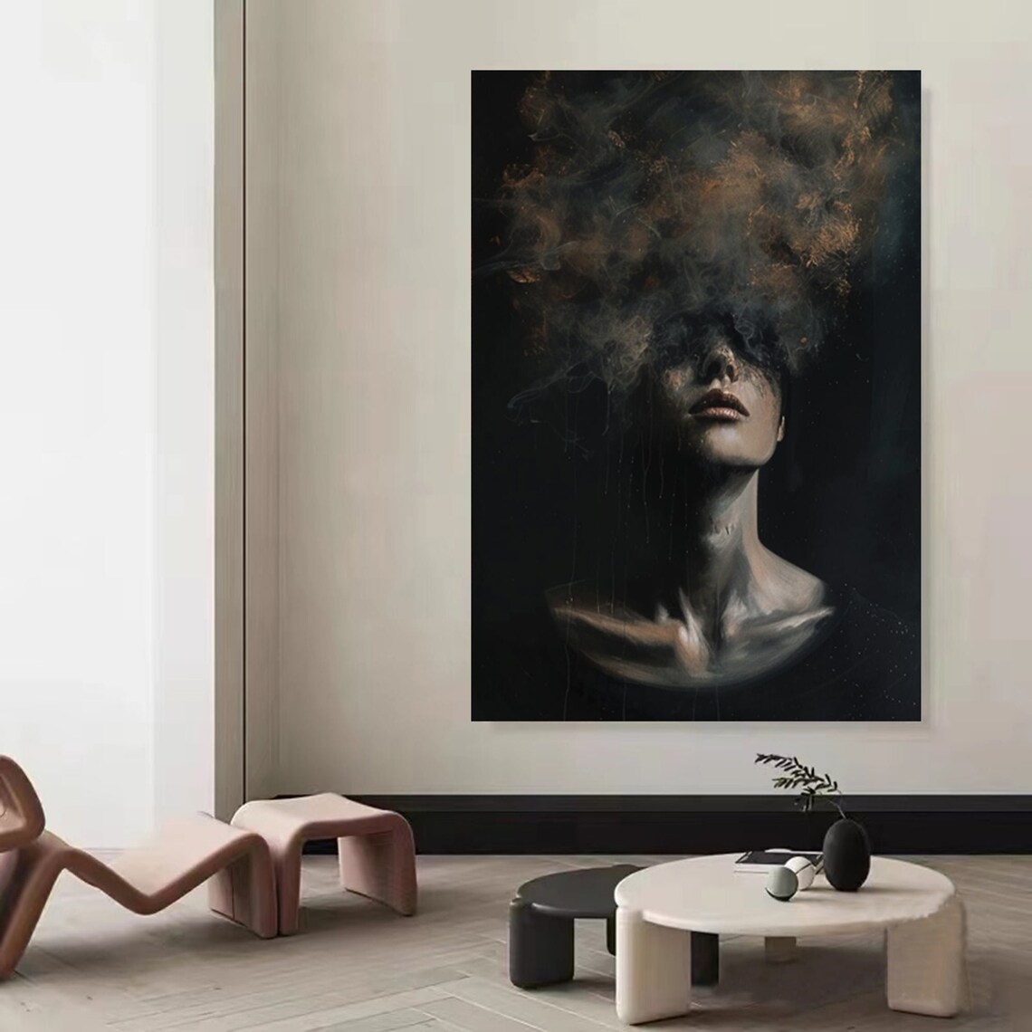 Dark Smoke Woman Portrait Ethereal Swirling Clouds Moody Black Wall Art Poster - Image 5