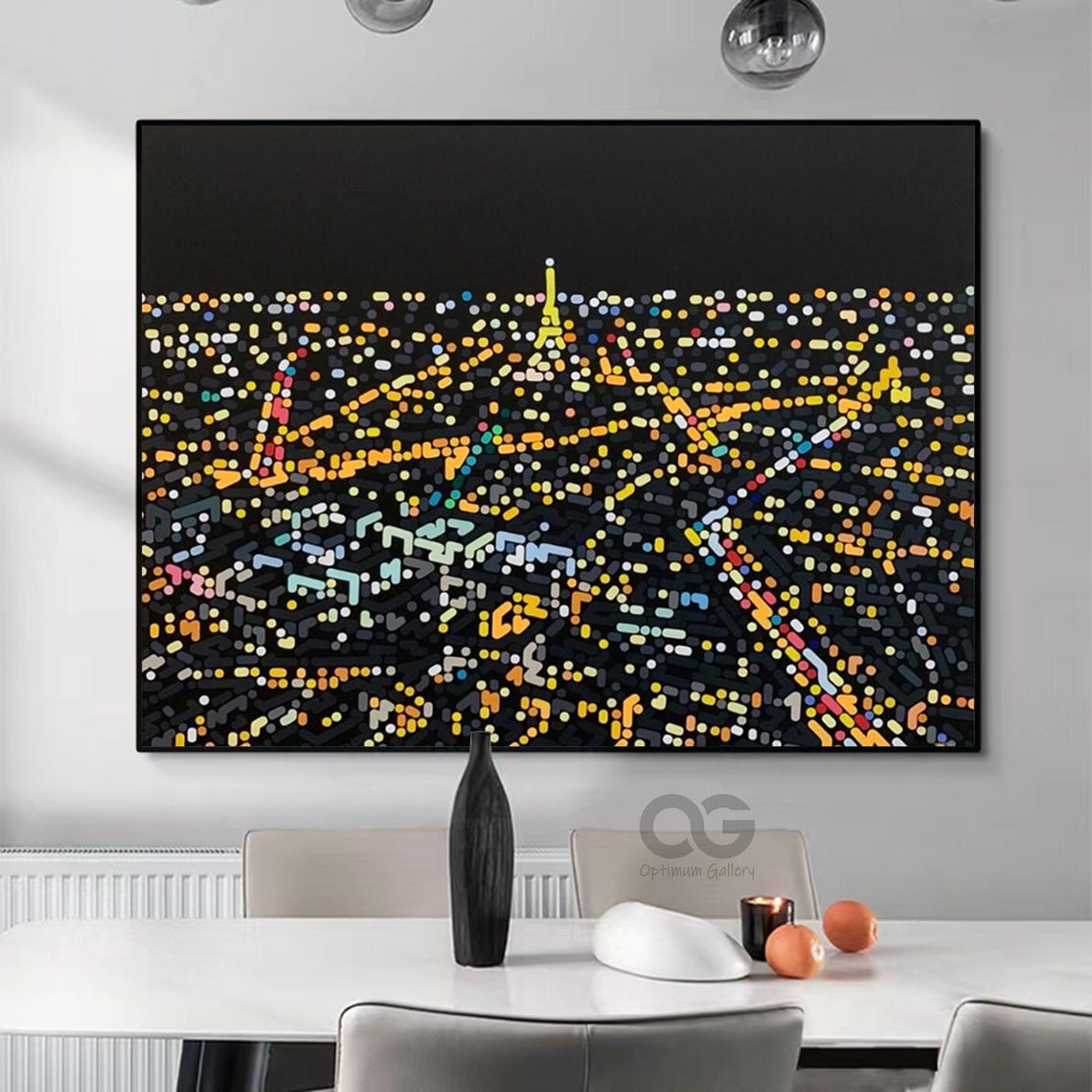 Paris Night Aerial Eiffel Tower Golden Lights Dotted Cityscape Poster