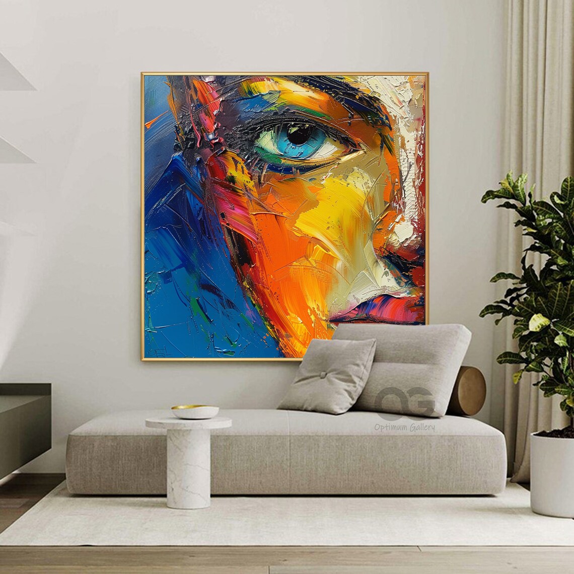 Blue Eye Close Up Impasto Abstract Bold Orange Yellow Textured Art Poster - Image 4