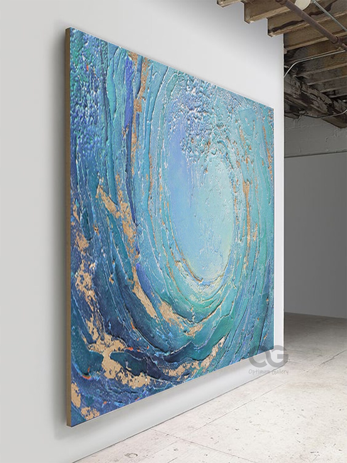 Blue Wave Abstract Ocean Art Print, Blue and Gold - Image 2