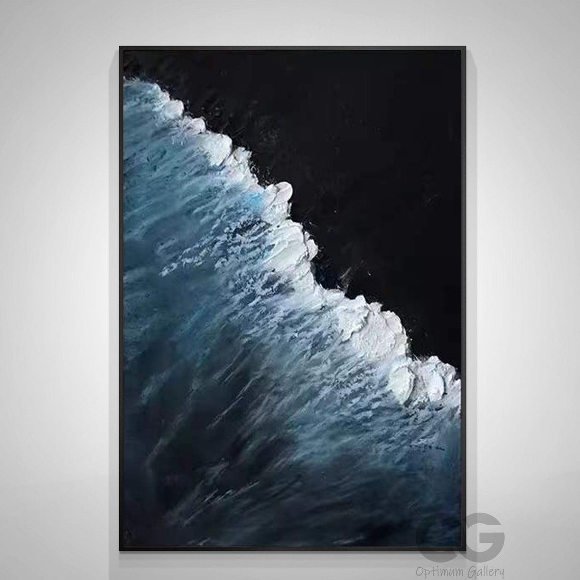 Dark Blue Aerial Wave White Foam Diagonal Black Beach Art Poster - Image 2