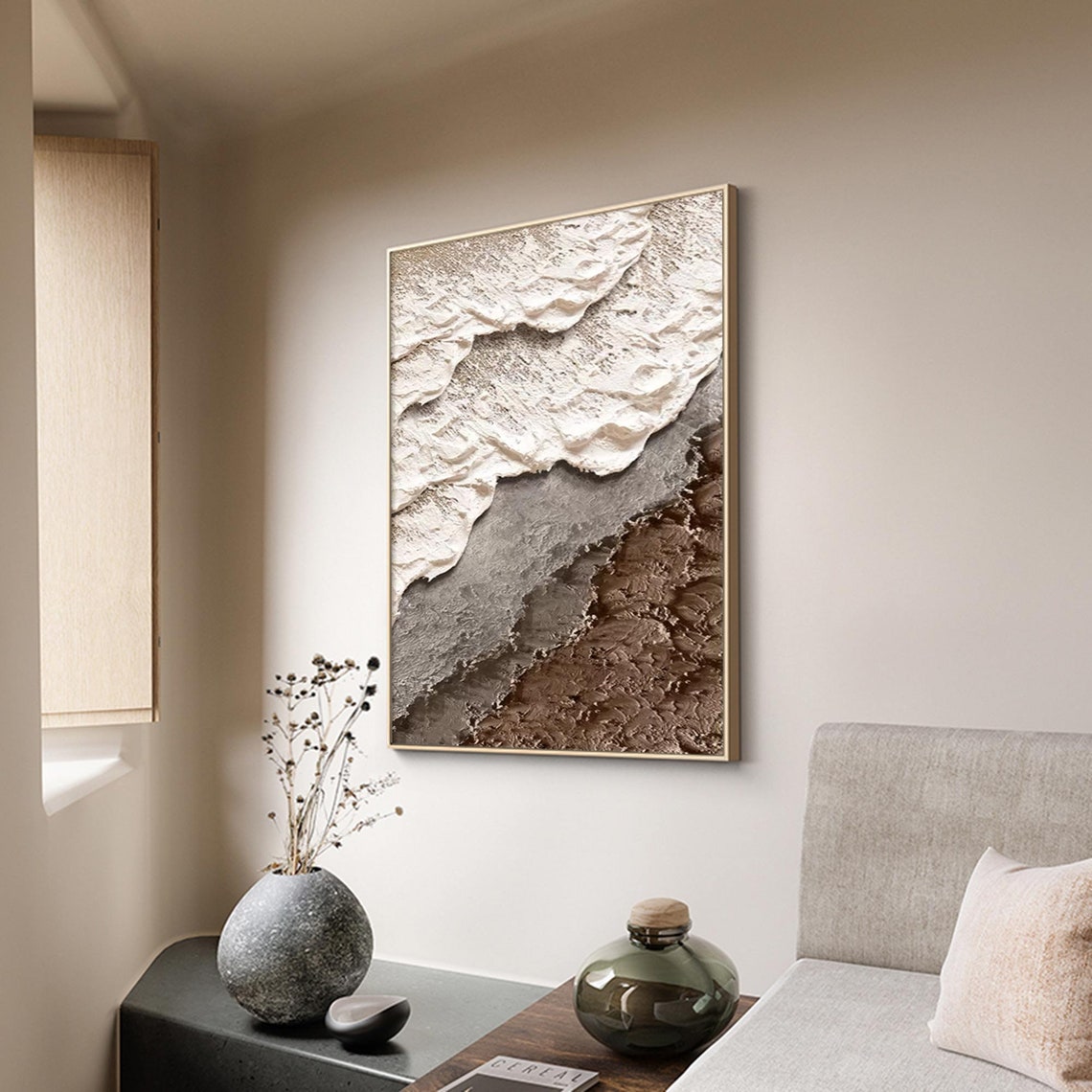 3d Texture Brown Wave Acrylic Painting Earth Tone Beach Art Minimalist Painting Wabi Sabi Wall Art Living Room Painting Fashion Room Decor - Image 3