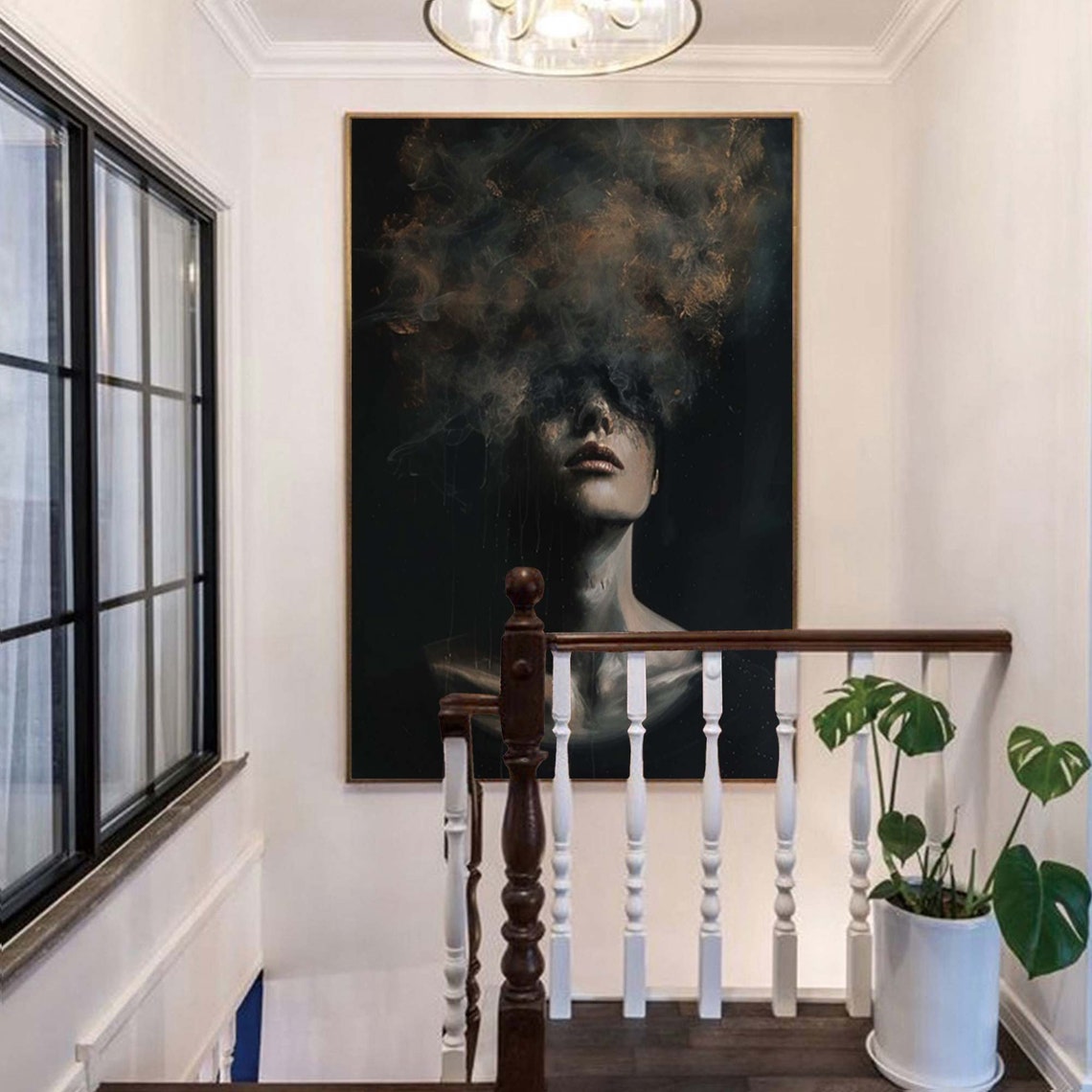 Large Woman Face Portrait Wall Art Abstract Lady Painting Woman Face Painting Original Figurative Art Frame Woman Painting Home Decor - Image 3