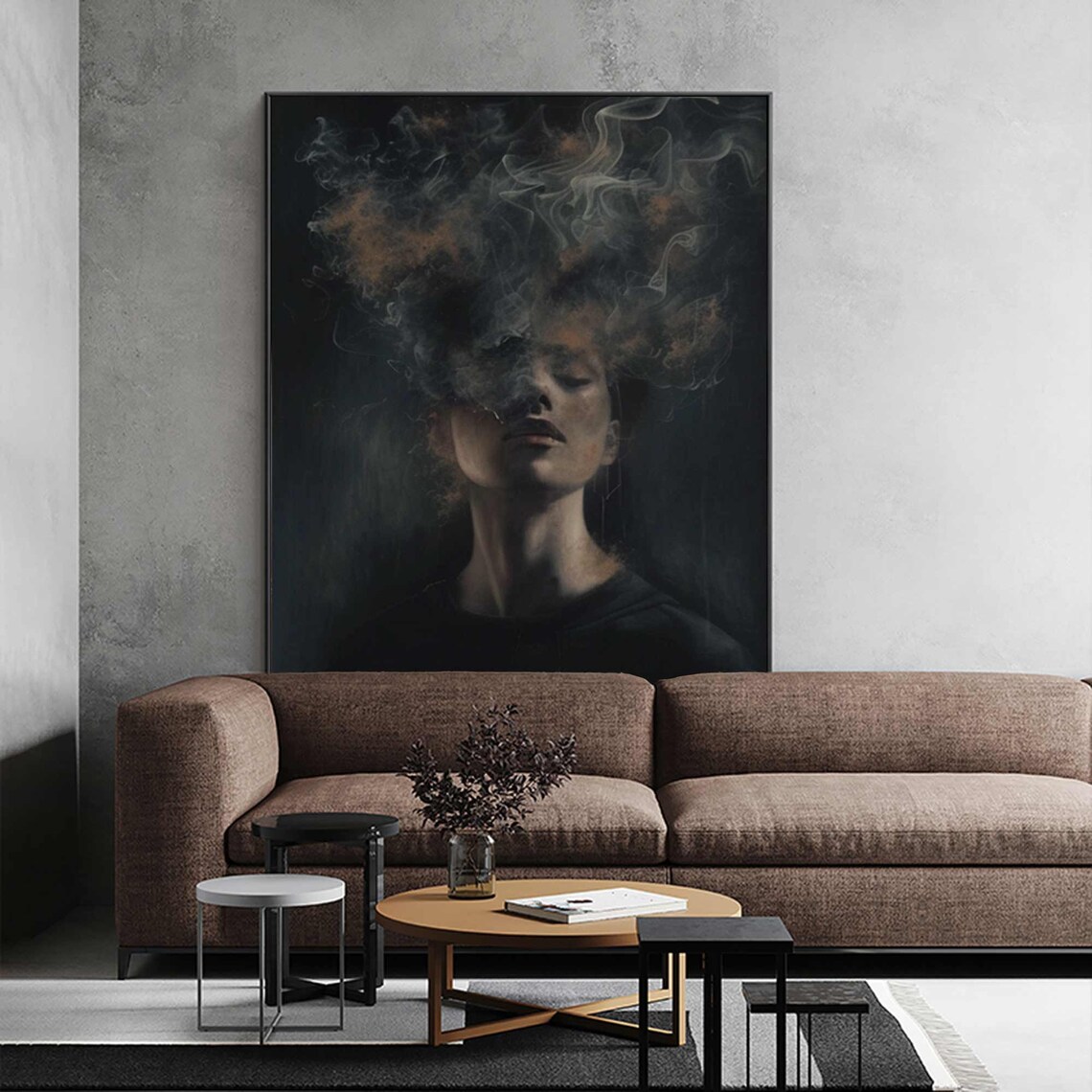 Mysterious Woman Face Smoke Dissolving Dark Abstract Figurative Art Poster - Image 4