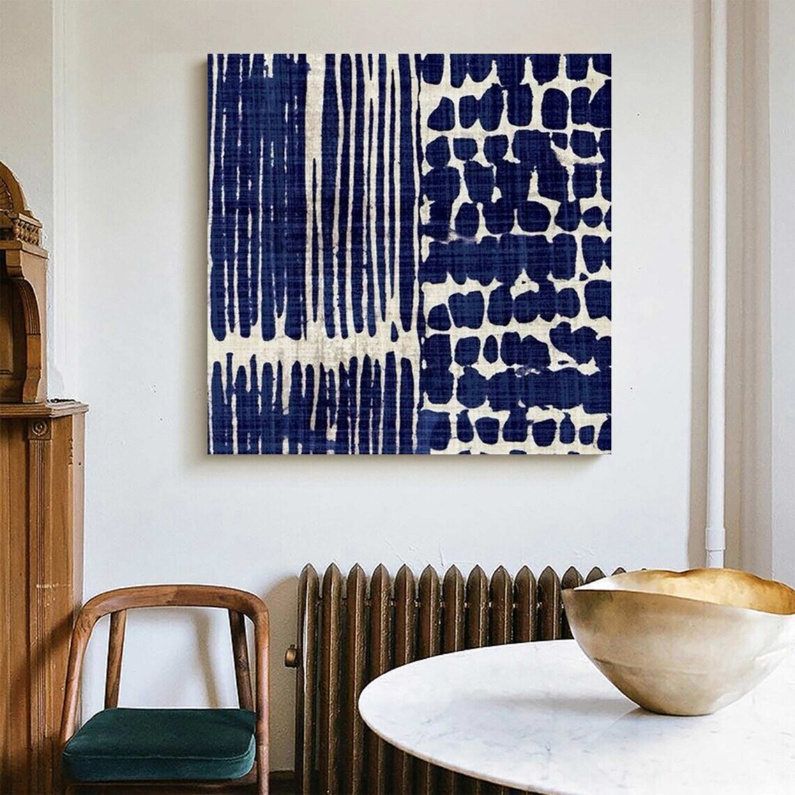 Abstract Art, Modern Navy Blue Beige Wall Art Print - Image 4