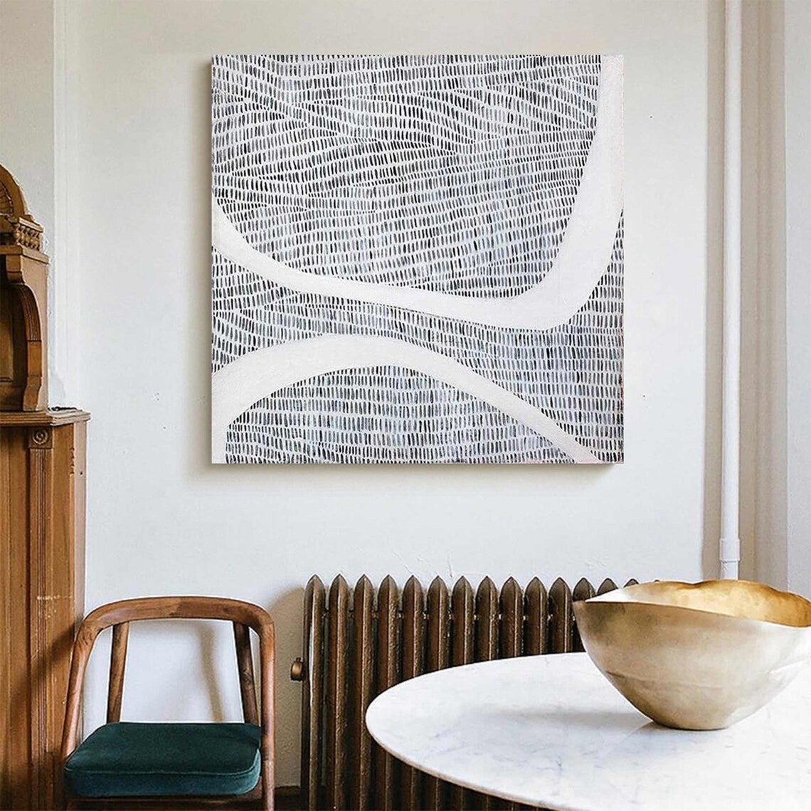 Black White Wavy Hatch Mark Abstract White Curve Modern Graphic Poster - Image 5
