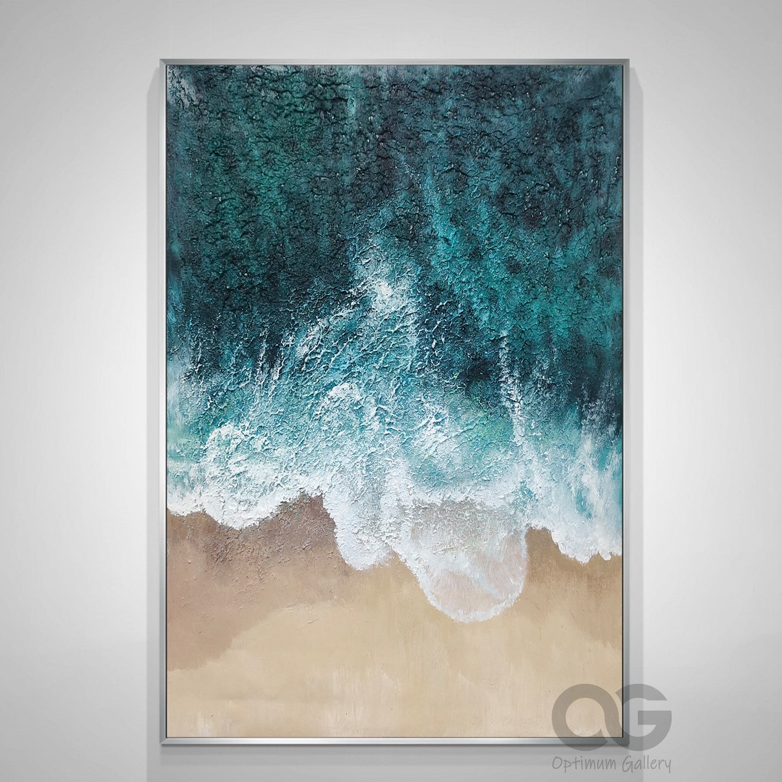 Aerial Emerald Ocean Wave Crashing Sandy Shore Vertical Beach Poster - Image 2