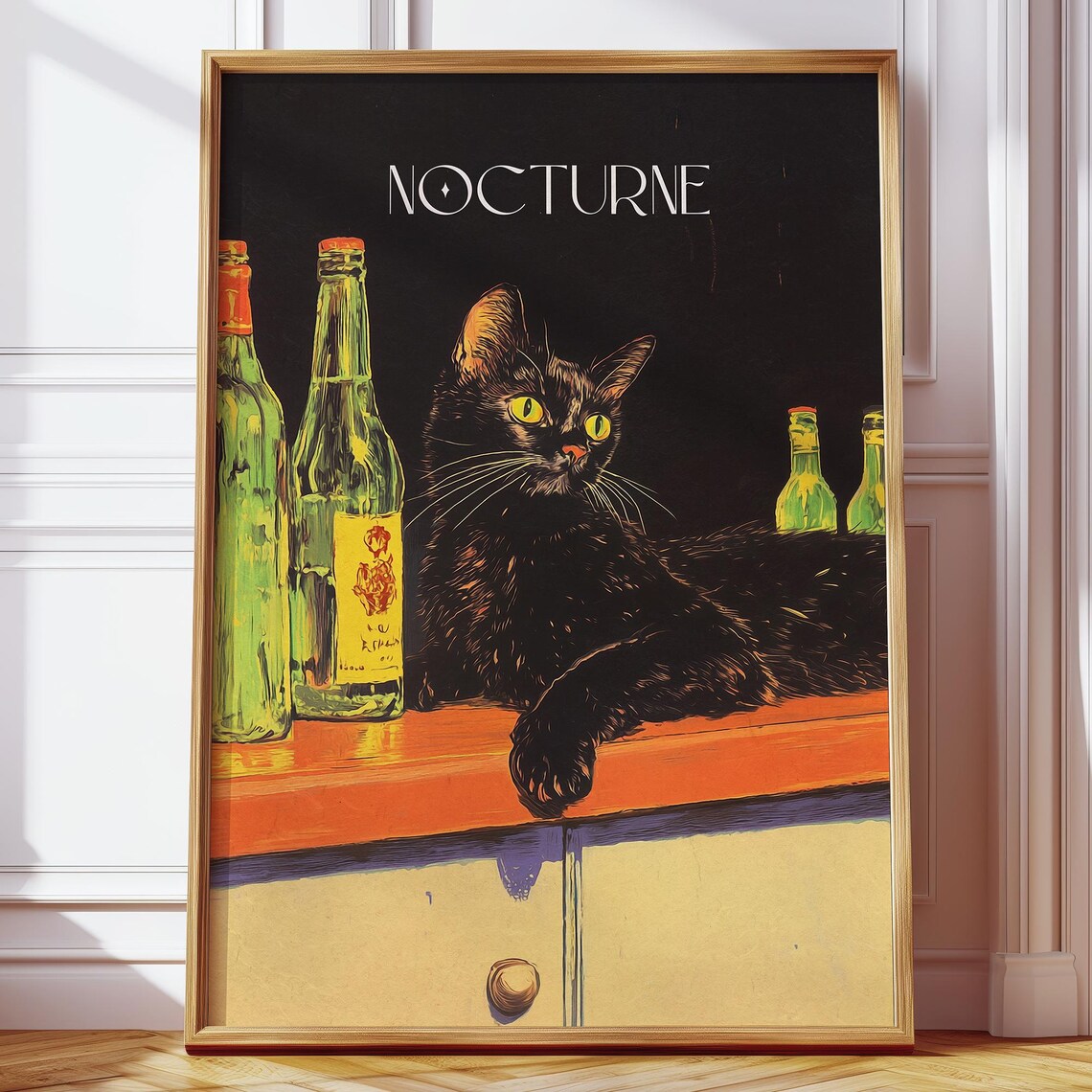 Personalized Chill Black Cat Bar Poster, Retro Vintage