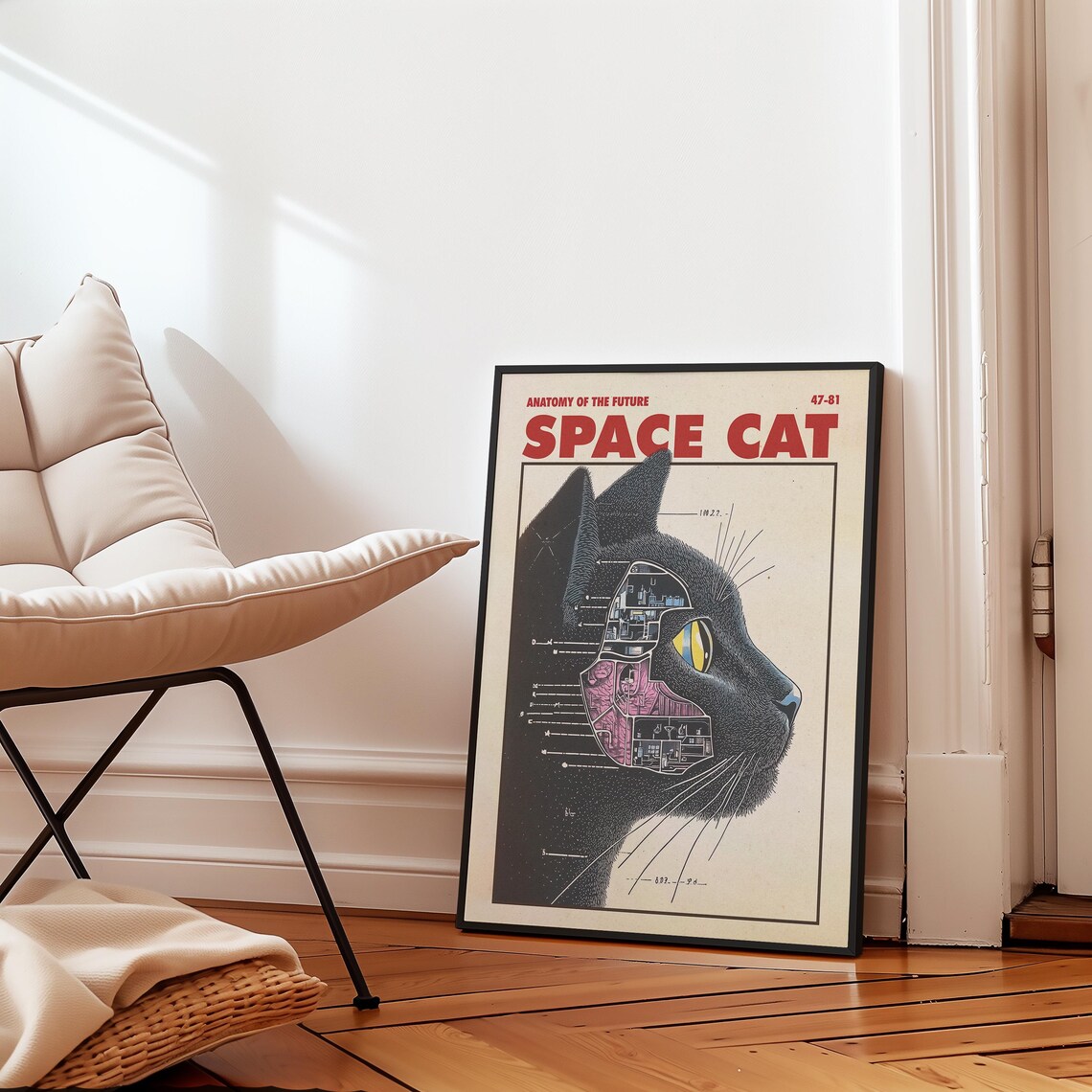 Retro Futuristic Space Cat Poster, Vintage Anatomy Art - Image 2