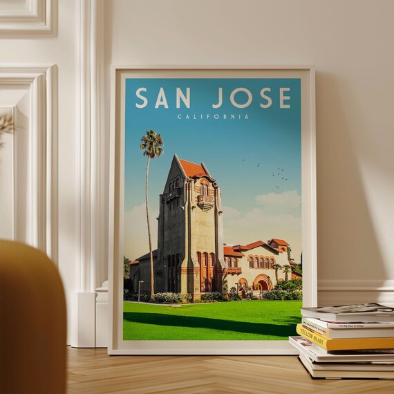 San Jose California Historic Mission Tower Vintage Travel Poster