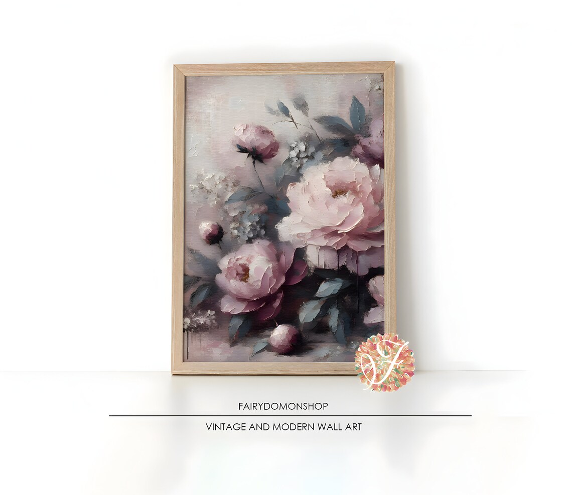 Blush Pink Peonies Soft Floral Botanical Oil Painting Poster