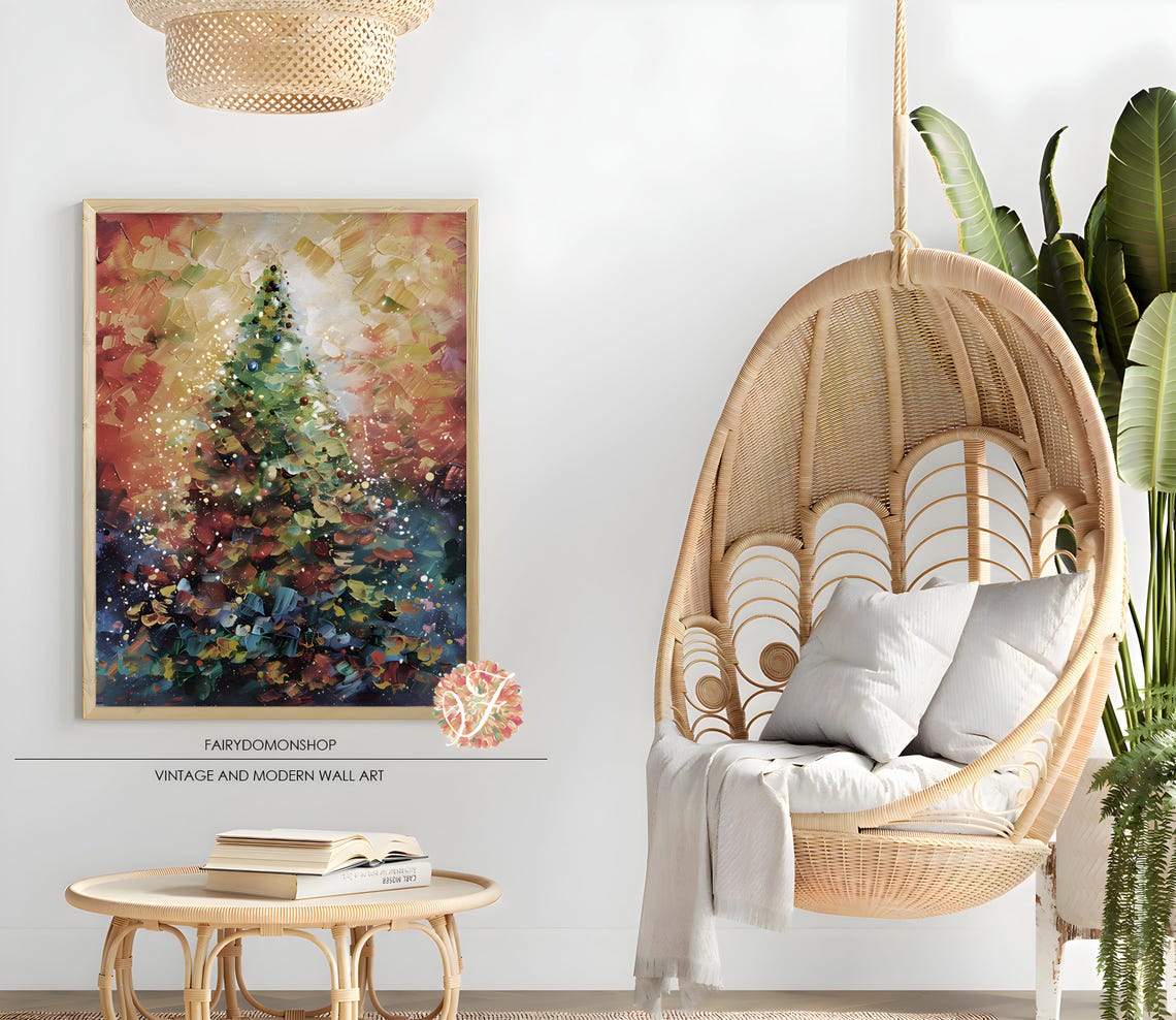 Abstract Christmas Tree Impasto Poster Colorful Festive Holiday Decor - Image 2