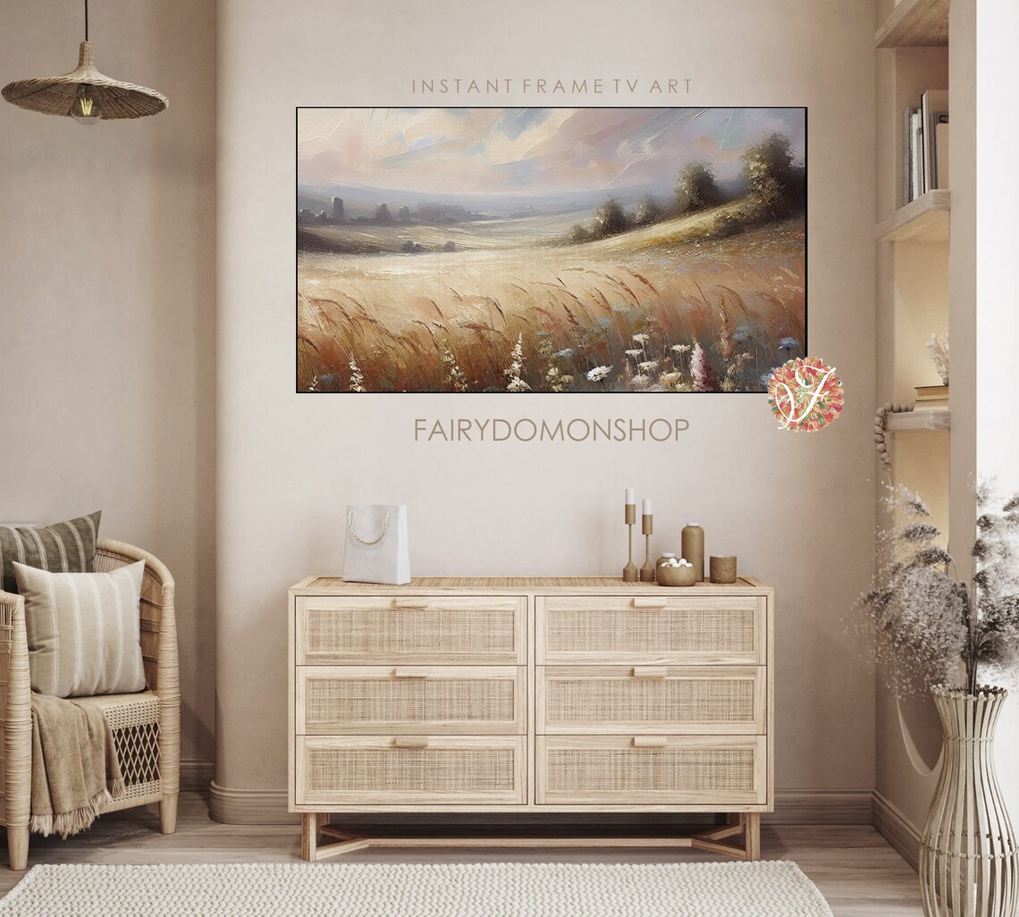 Wildflower Wheat Field Rolling Hills Landscape Oil Painting Poster - Image 3