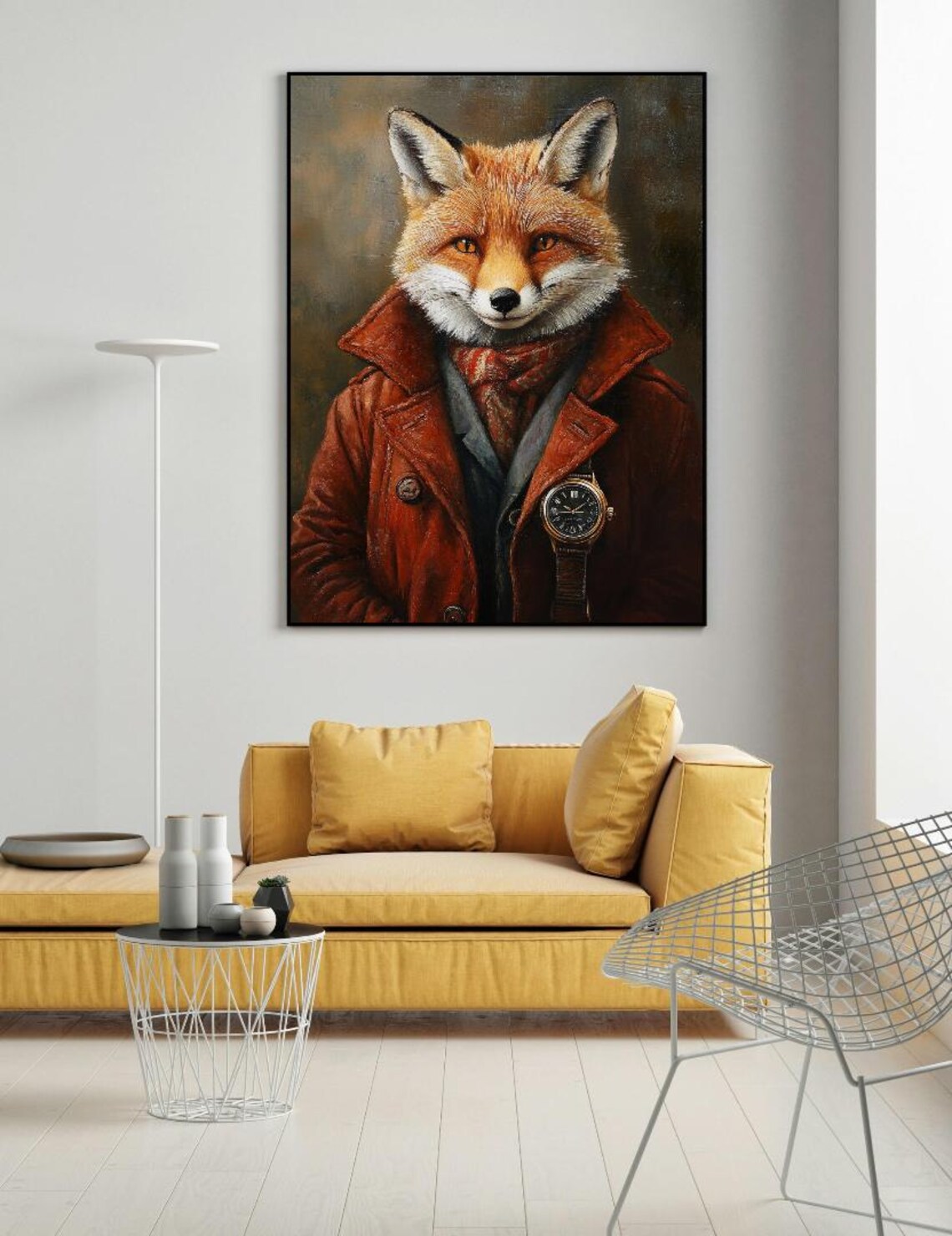 Gentleman Fox in Leather Jacket and Scarf Anthropomorphic Animal Poster