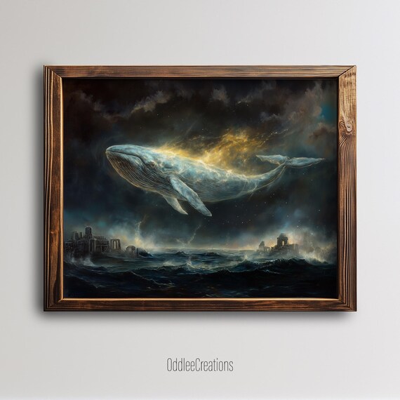Whale Fantasy Night Seascape Art Spectral Leviathan Print Eerie Ocean Wall Dark Decor Prt101